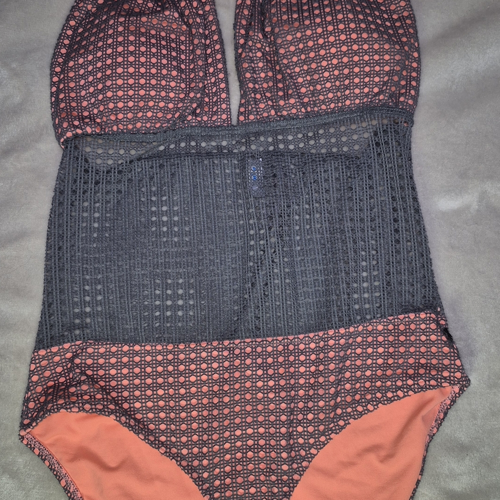 La Vie En Rose Coral and Gray Mesh Swimsuit